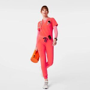 FIGS Scrubs SET (Catarina Top/Zamora Jogger Pant in Firey Coral) Women's Size XL